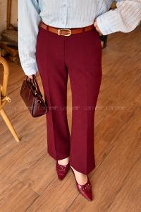 Lamelif Yüksek Bel Kemerli Kumaş Pantolon Bordo