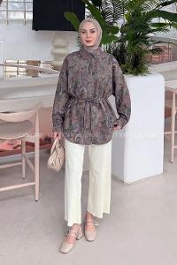 Claret Red Shirt Collar Long Arm Sandy Fabric Printed Shirt