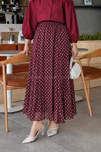 Lamelif Puantiye Desenli Şifon Etek Bordo