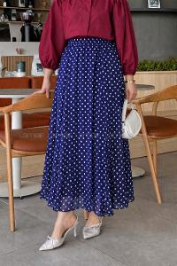 Lamelif Puantiye Desenli Şifon Etek Saks Mavisi