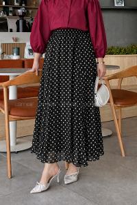 Lamelif Puantiye Desenli Şifon Etek Siyah