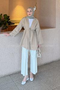 Mink Long Arm Linen Kimono