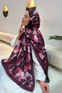 Lamelif Batik Çiçek Desen Bambu Şal Bordo