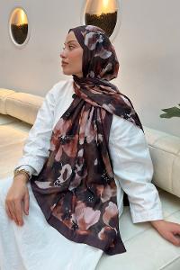 Lamelif Batik Çiçek Desen Bambu Şal Kahverengi