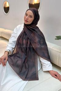 Lamelif Batik Desen Soft Şal Koyu Kahverengi