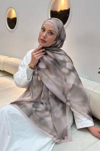 Lamelif Batik Desen Soft Şal Koyu Vizon
