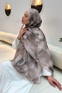 Lamelif Batik Desen Soft Şal Koyu Vizon