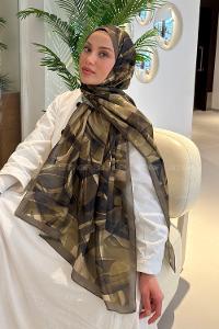 Lamelif Brush Desen Soft Şal Asker Yeşili