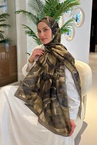 Lamelif Brush Desen Soft Şal Asker Yeşili