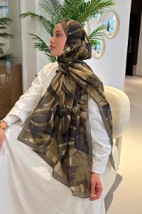 Lamelif Brush Desen Soft Şal Asker Yeşili