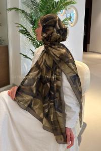 Lamelif Brush Desen Soft Şal Asker Yeşili