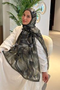 Lamelif Brush Desen Soft Şal Haki