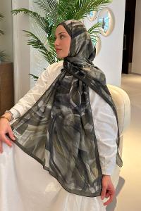 Lamelif Brush Desen Soft Şal Haki