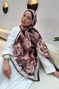 Lamelif Çiçek Desen Pamuk Şal Acı Kahve