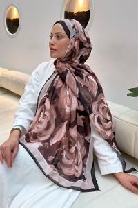 Lamelif Çiçek Desen Pamuk Şal Acı Kahve