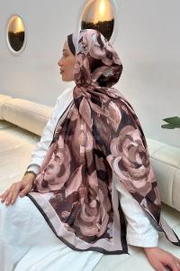 Lamelif Çiçek Desen Pamuk Şal Acı Kahve