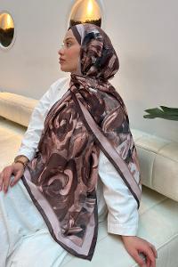 Lamelif Çiçek Desen Pamuk Şal Kahverengi