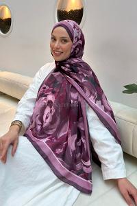 Lamelif Çiçek Desen Pamuk Şal Mürdüm