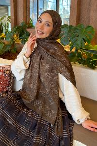 Lamelif Geometrik Desen Bambu Şal Asker Yeşili