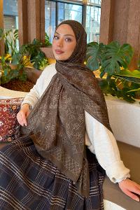 Lamelif Geometrik Desen Bambu Şal Asker Yeşili