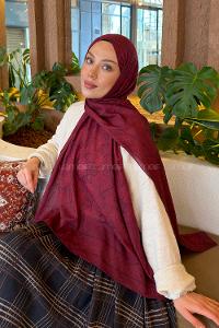 Lamelif Geometrik Desen Bambu Şal Bordo