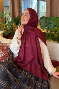 Lamelif Geometrik Desen Bambu Şal Bordo