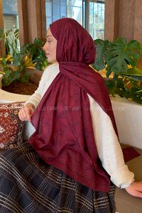 Lamelif Geometrik Desen Bambu Şal Bordo