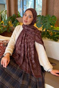 Lamelif Geometrik Desen Bambu Şal Kahverengi