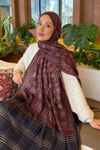 Lamelif Geometrik Desen Bambu Şal Kahverengi