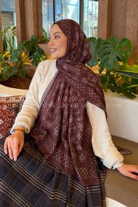 Lamelif Geometrik Desen Bambu Şal Kahverengi