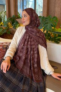 Lamelif Geometrik Desen Bambu Şal Kahverengi