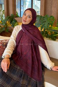 Lamelif Geometrik Desen Bambu Şal Koyu Bordo