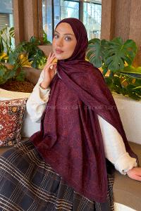 Lamelif Geometrik Desen Bambu Şal Koyu Bordo