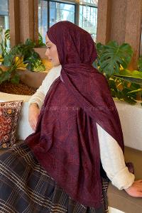 Lamelif Geometrik Desen Bambu Şal Koyu Bordo