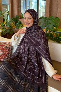 Lamelif Geometrik Desen Bambu Şal Koyu Kahve