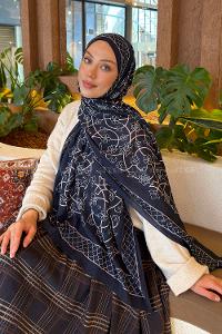 Lamelif Geometrik Desen Bambu Şal Lacivert