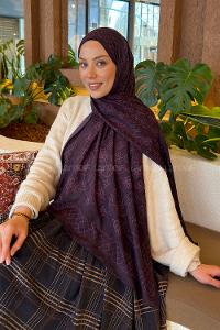 Lamelif Geometrik Desen Bambu Şal Mor