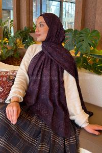 Lamelif Geometrik Desen Bambu Şal Mor