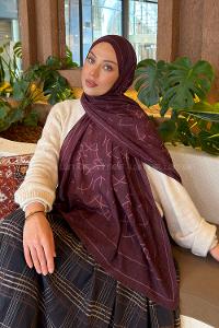 Lamelif Geometrik Desen Bambu Şal Mürdüm