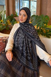 Lamelif Geometrik Desen Bambu Şal Siyah