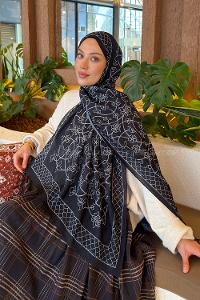 Lamelif Geometrik Desen Bambu Şal Siyah