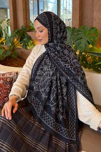 Lamelif Geometrik Desen Bambu Şal Siyah