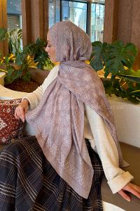 Lamelif Geometrik Desen Bambu Şal Vizon