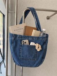 Lamelif Kadın Anton Çift Cepli Cırtlı Kar Yıkama  Mavi   Kot Çanta Koleksiyonu