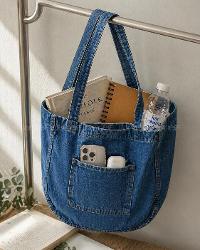 Lamelif Kadın Anton Çift Cepli Cırtlı Kar Yıkama  Mavi   Kot Çanta Koleksiyonu