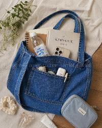 Lamelif Kadın Anton Çift Cepli Cırtlı Kot Çanta Koleksiyonu Mavi