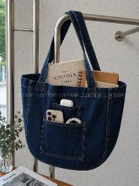 Lamelif Kadın Anton Çift Cepli Cırtlı Koyu Mavi   Kot Çanta Koleksiyonu