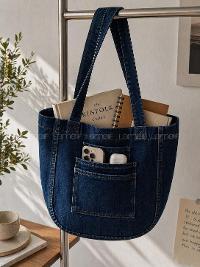 Lamelif Kadın Anton Çift Cepli Cırtlı Koyu Mavi   Kot Çanta Koleksiyonu