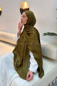 Lamelif  Shine Desen Ayrobin Floş Jakar  Şal Asker Yeşili