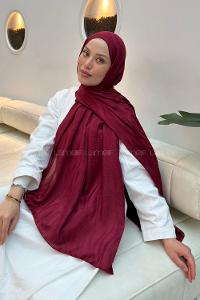 Lamelif  Shine Desen Ayrobin Floş Jakar  Şal Bordo